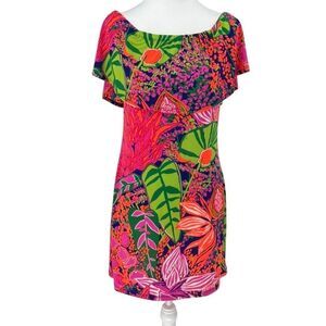 Trina Turk Tropical Print Off Shoulder Dress S Excellent Condition